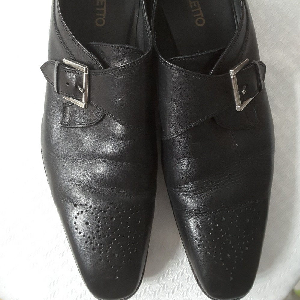 Broletto Men's Leather Monk Buckle Shoes Black